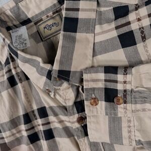 Vintage Roper Mens XL Beige Plaid Western Button Down Shirt Cotton USA Made